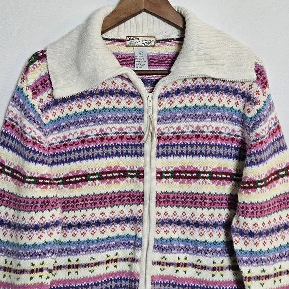 Vintage Heirloom Collectibles 2004 Colorful Zip Front Sweater Size Large - Picture 2 of 11